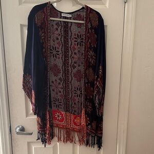 Bohemian Navy and Red Kimono Cardigan